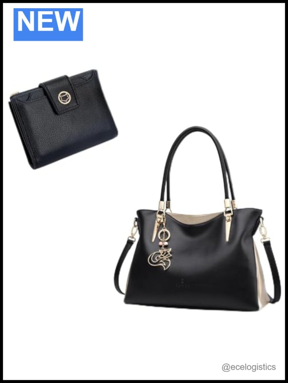 Genuine Leather Tote Bag with RFID Blocking Wallet Set for Women